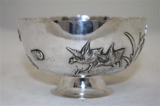 A Chinese silver bowl, by Kwan Wo, Canton or Hong Kong, early 20th century, diameter 13.3cm